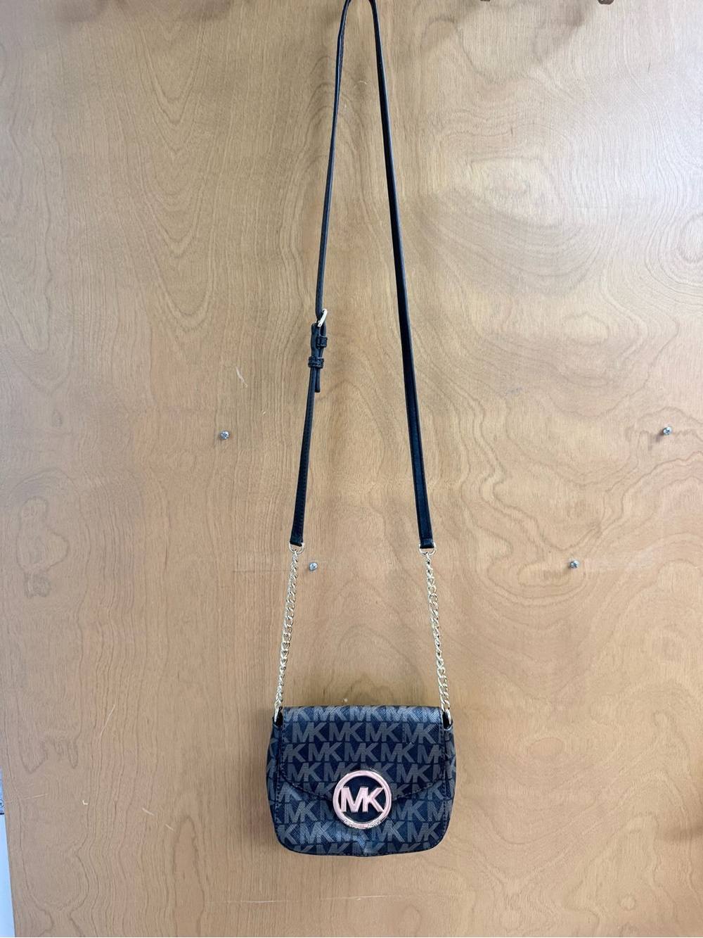 Michael Kors Navy/Black MK Logo Crossbody with Gold Accent